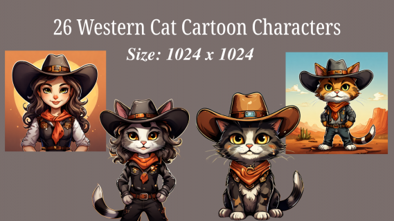 26 Western Cat Cartoon Characters